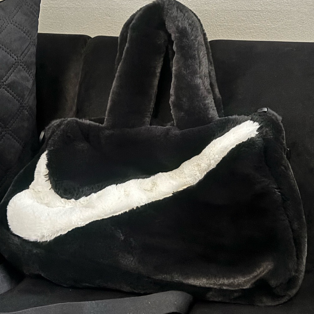Nike Faux Fur Tote in Black and White